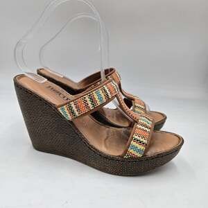Born Sandals Women's Size 8 M Sirena Wedge Platform Slip On Aztec Shoes Leather